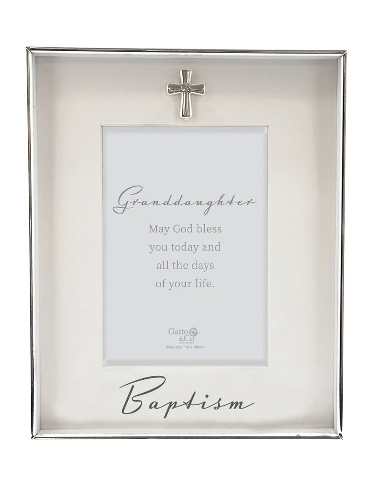 Silver Baptism Photo Frame with Motiff - 4x6 - Granddaughter