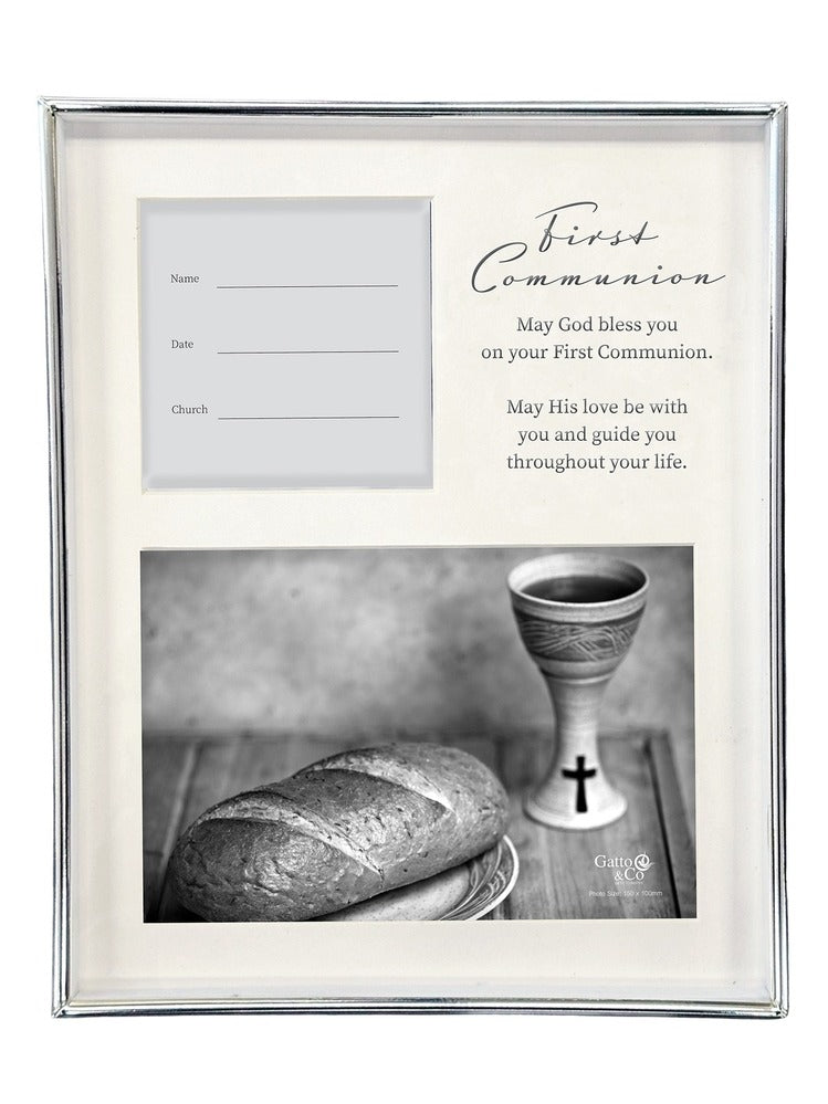 Silver Communion Photo Frame with Record - 4x6
