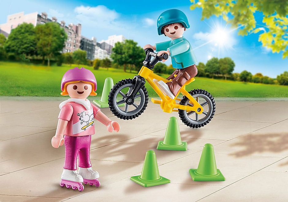 Playmobil Action - Children with Skates and Bike