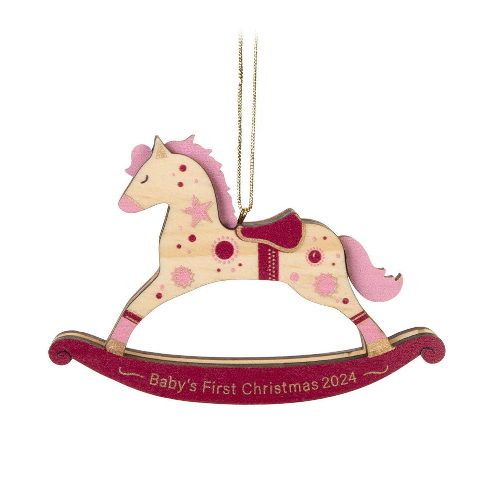 2024 Hallmark Keepsake Ornament - Baby Girl's First Christmas Rocking Horse Wood