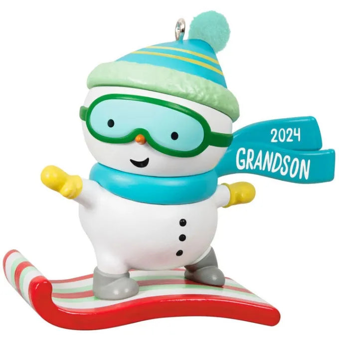 2024 Hallmark Keepsake Ornament - Grandson Snowboarding Snowman