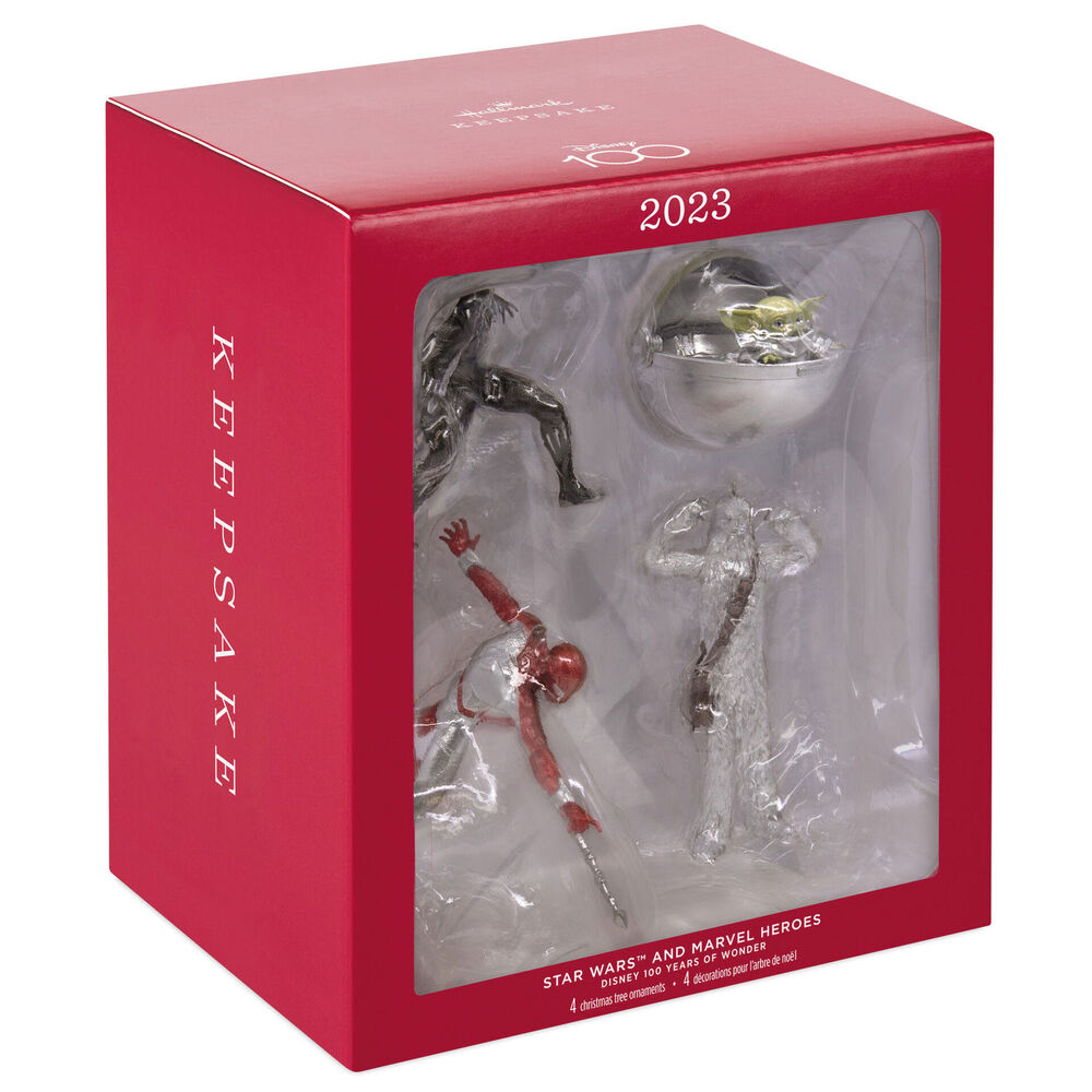 2023 Hallmark Keepsake Ornament - Disney D100 Star Wars and Marvel Heroes Set of 4