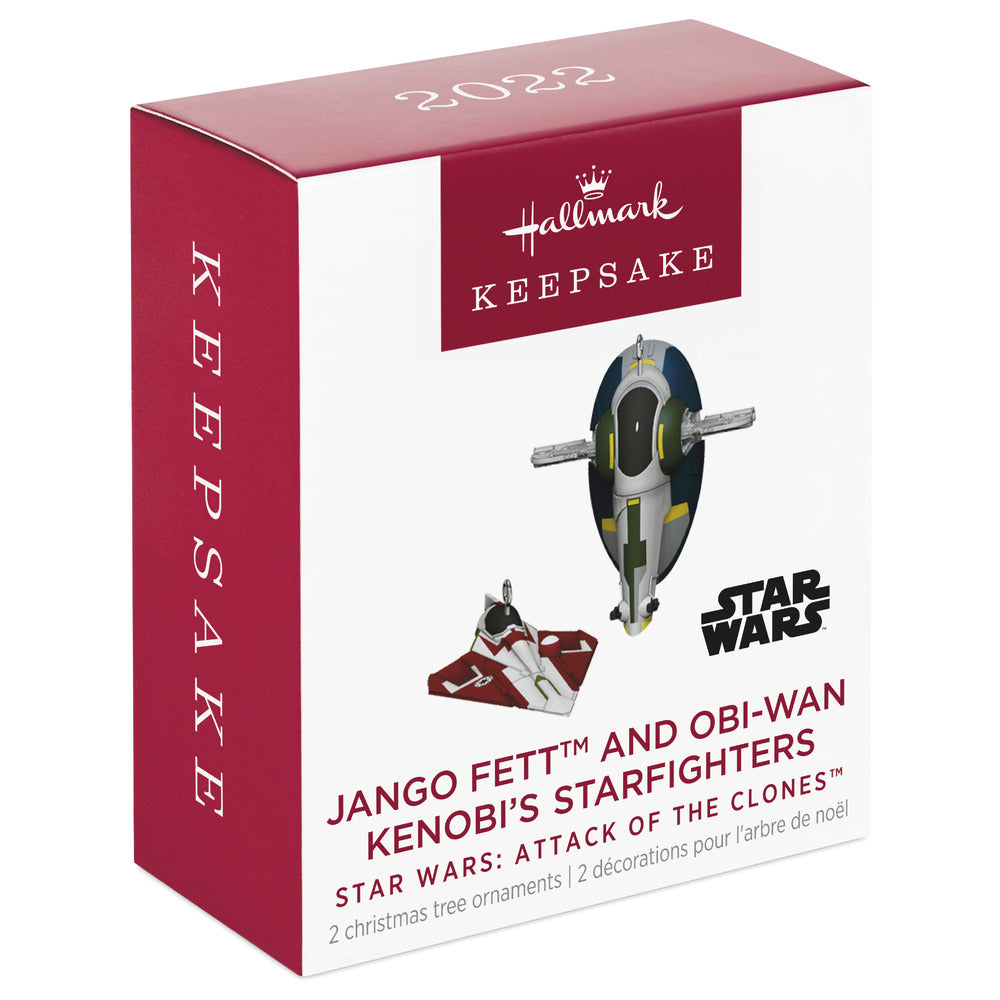 2022 Hallmark Keepsake Ornament - Star Wars: Attack of the Clones Jango Fett and Obi-Wan Kenobi's Starfighter Mini Set of 2