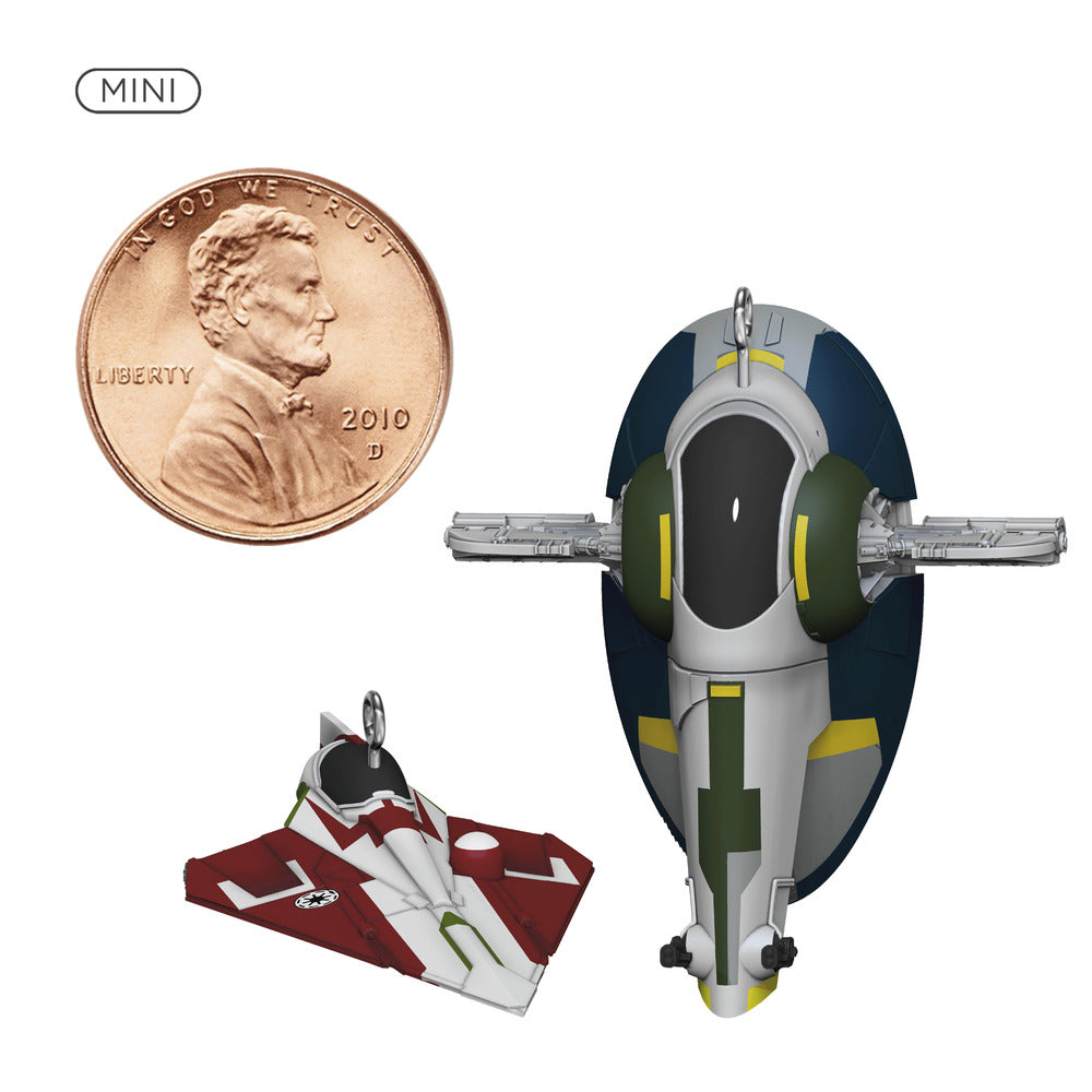 2022 Hallmark Keepsake Ornament - Star Wars: Attack of the Clones Jango Fett and Obi-Wan Kenobi's Starfighter Mini Set of 2