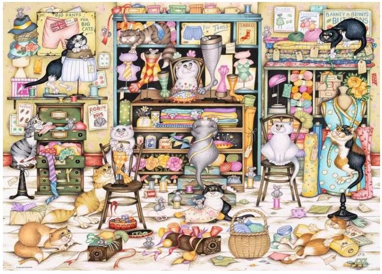 Ravensburger Puzzle 1000pc - Crazy Cats Mrs. Hardwick's Haberdashery