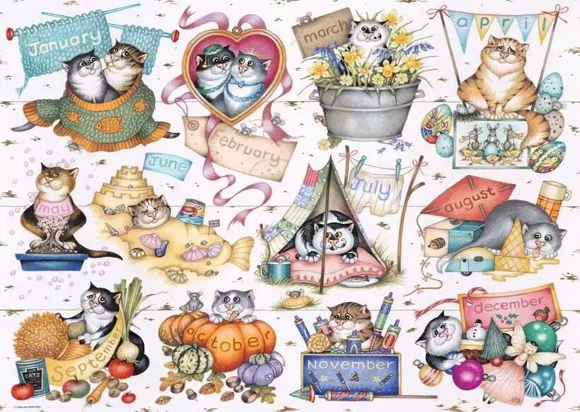 Ravensburger Puzzle 1000pc - Crazy Cats Calendar