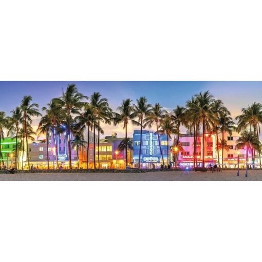 Ravensburger Puzzle 1000pc Panorama - Night Glow on Ocean Drive