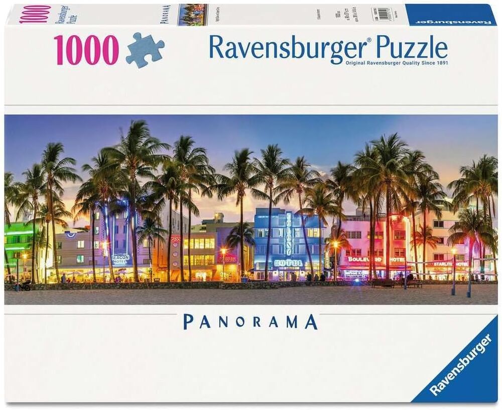 Ravensburger Puzzle 1000pc Panorama - Night Glow on Ocean Drive