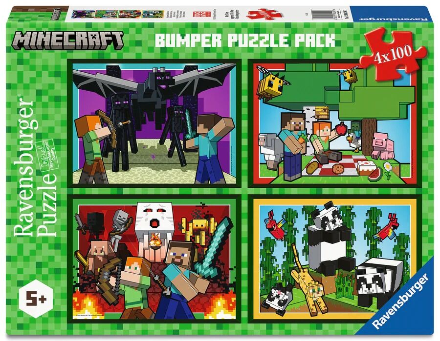 Ravensburger Puzzle 4x100pc - Minecraft Realms & Adventures Bumper Pack