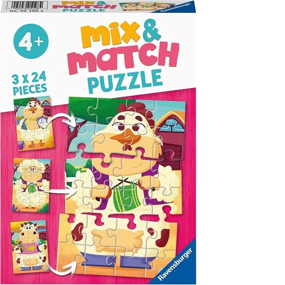 Ravensburger Puzzle 3 x 24pc - My Farm Friends Mix & Match