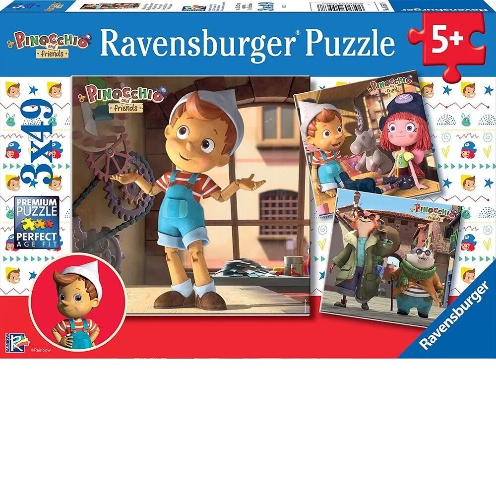 Ravensburger Puzzle 3 x 49pc - Pinocchio And Friends