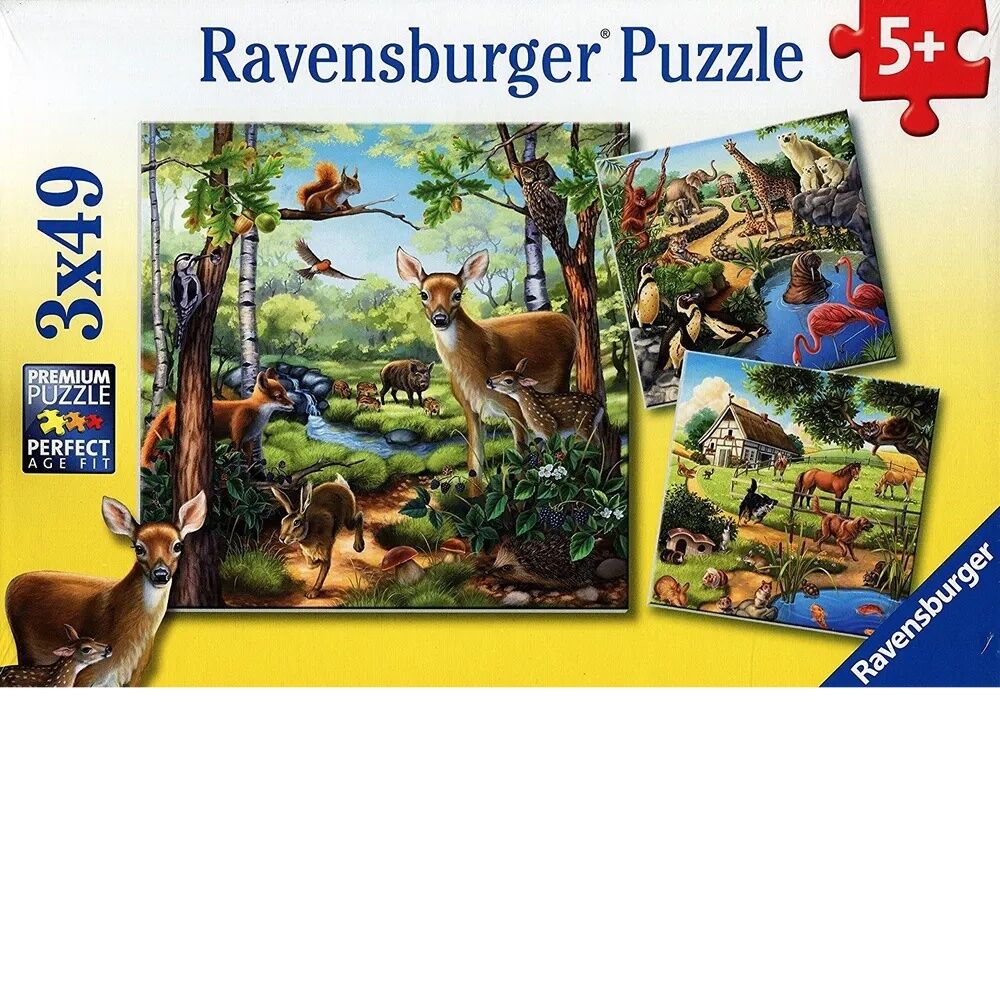 Ravensburger Puzzle 3 x 49pc - Forest Zoo and Pets