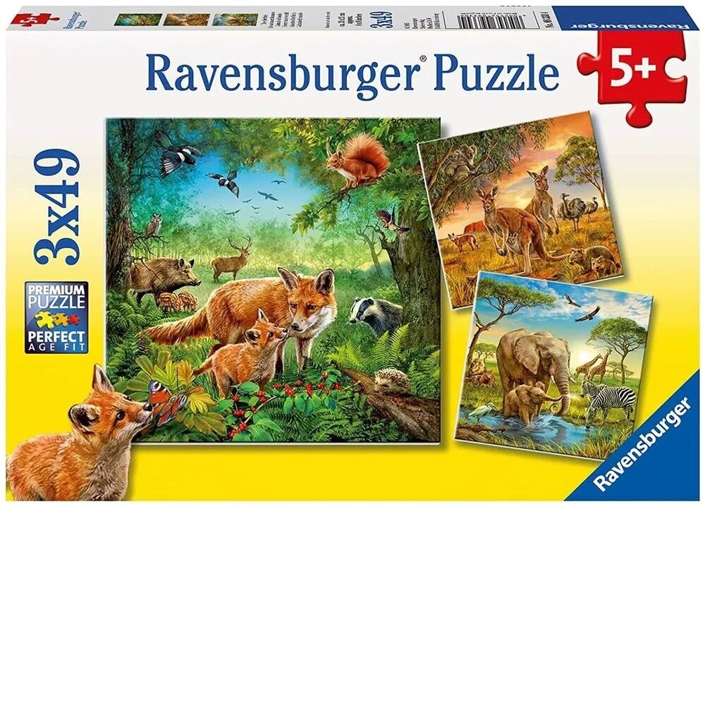 Ravensburger Puzzle 3 x 49pc - Animals Of The Earth