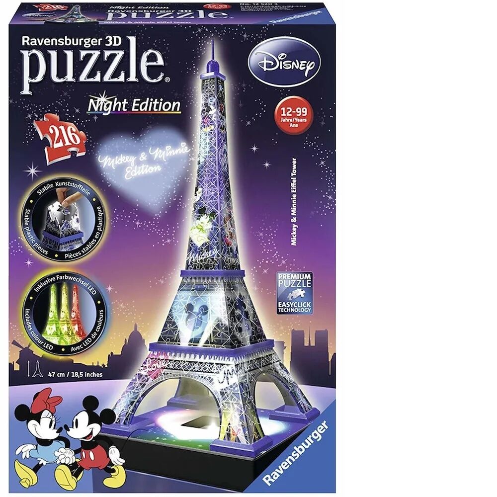 Ravensburger 3D Puzzle 216pc - Mickey & Minnie Eiffel Tower Night Edition