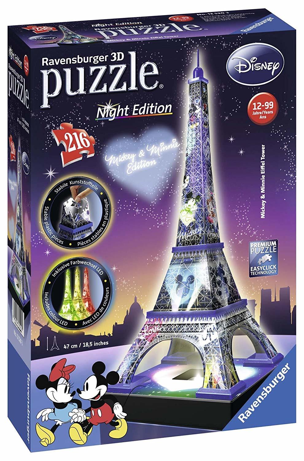 Ravensburger 3D Puzzle 216pc - Mickey & Minnie Eiffel Tower Night Edition