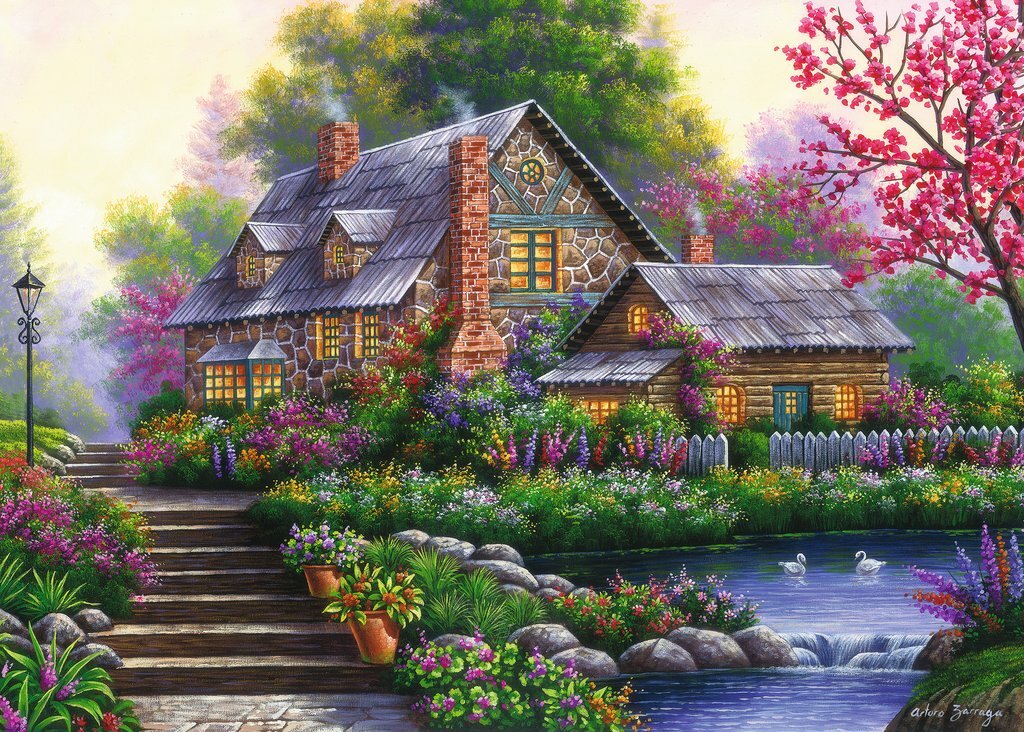 Ravensburger Puzzle 1000pc - Romantic Cottage