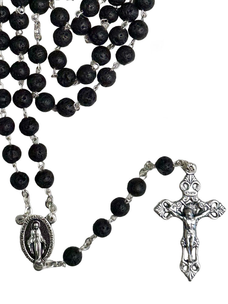 Rosary Beads with Lava Stones - Miraculous