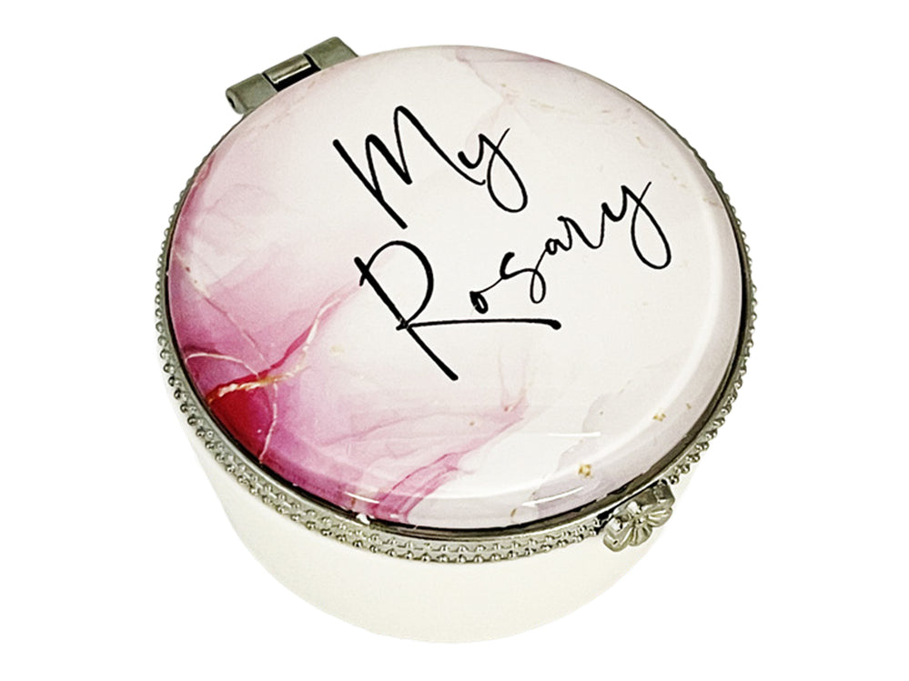 My Rosary Pink Porcelain Box with White Rosary Beads
