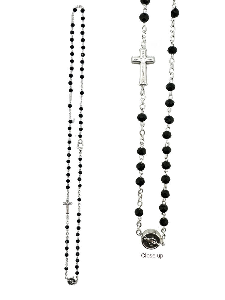 Rosary Crystal Necklace - Black