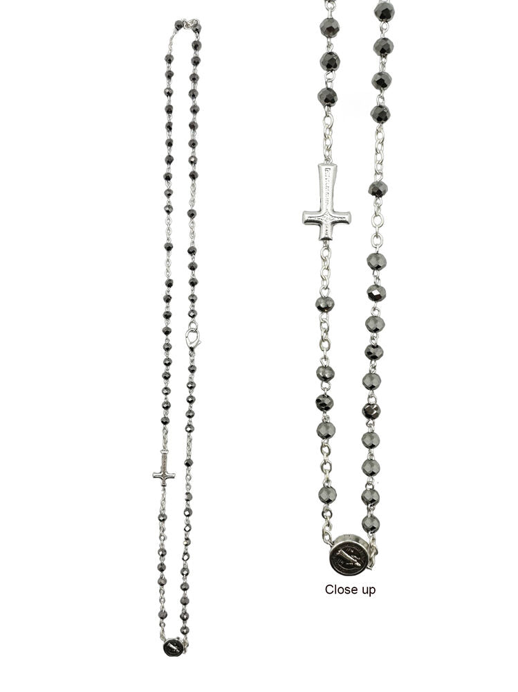 Rosary Crystal Necklace - Silver