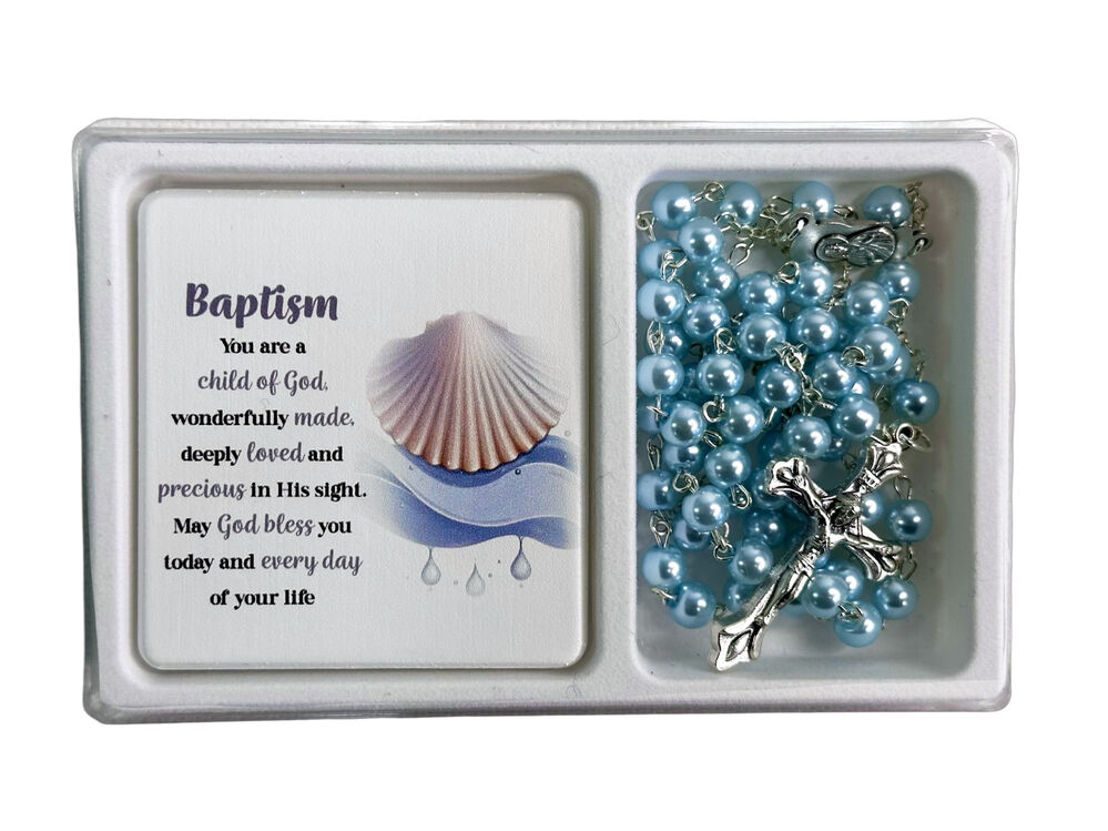 Rosary and Plaque Set - Baptism Blue