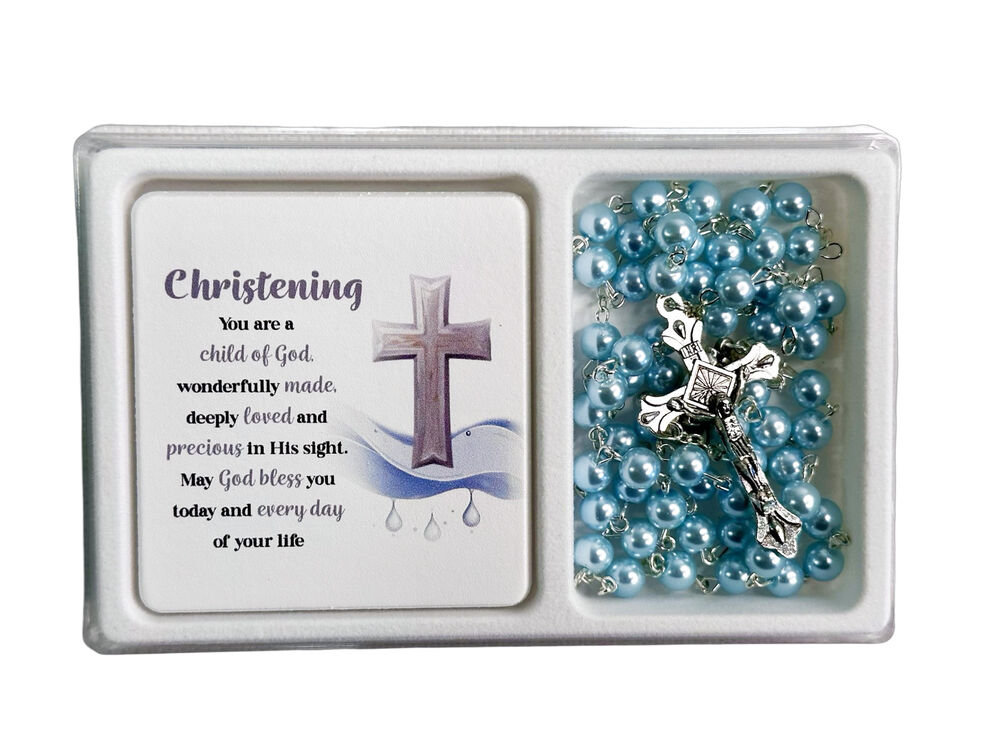 Rosary and Plaque Set - Christening Blue