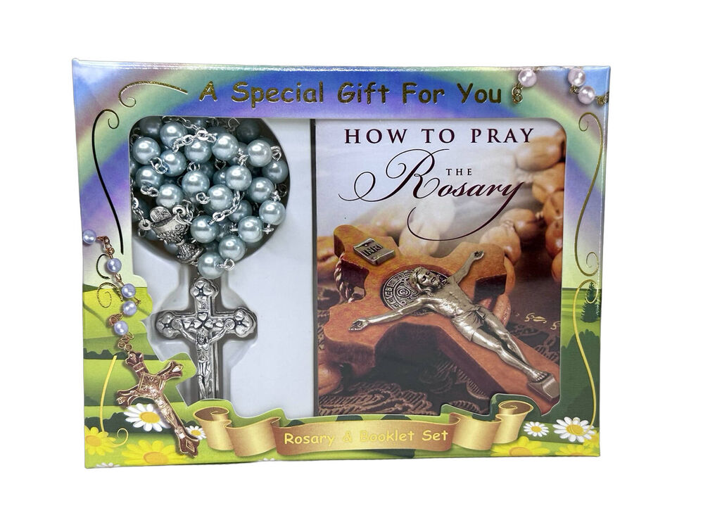Rosary and Book Set - Communion Mother of Pearl Blue
