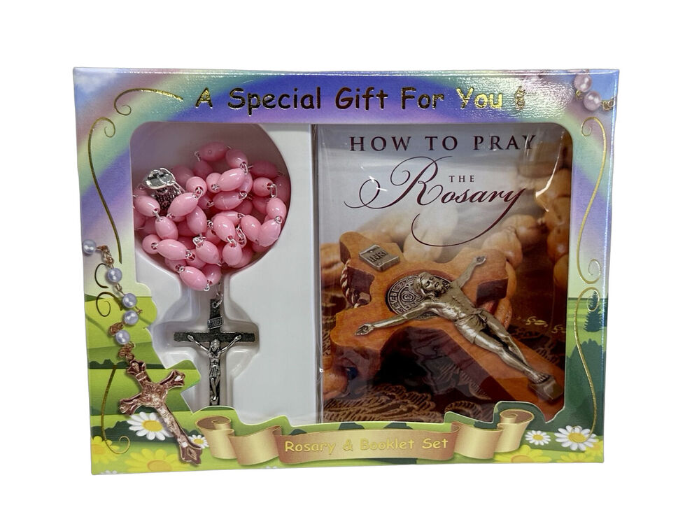 Rosary and Book Set - Communion Plastic Pink