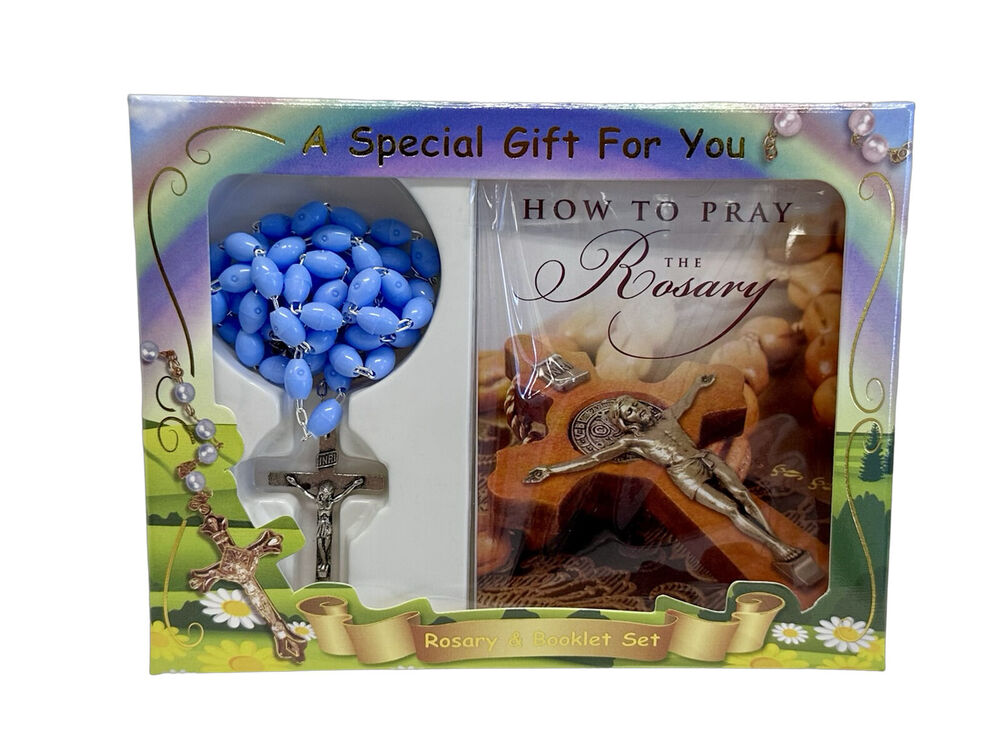 Rosary and Book Set - Communion Plastic Blue