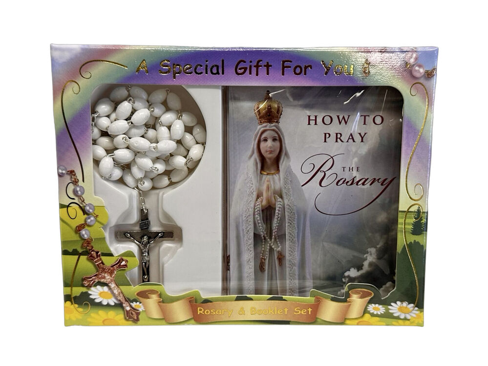 Rosary and Book Set - Communion Plastic White