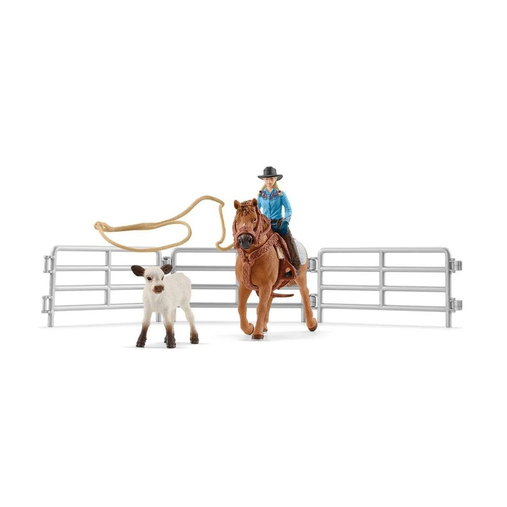 Schleich Farm World - Cowgirl Team Roping Fun