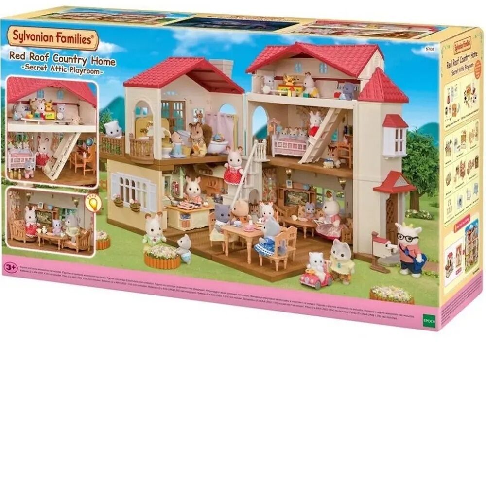Sylvanian Families - Red Roof Country Home With Secret Attic Playroom