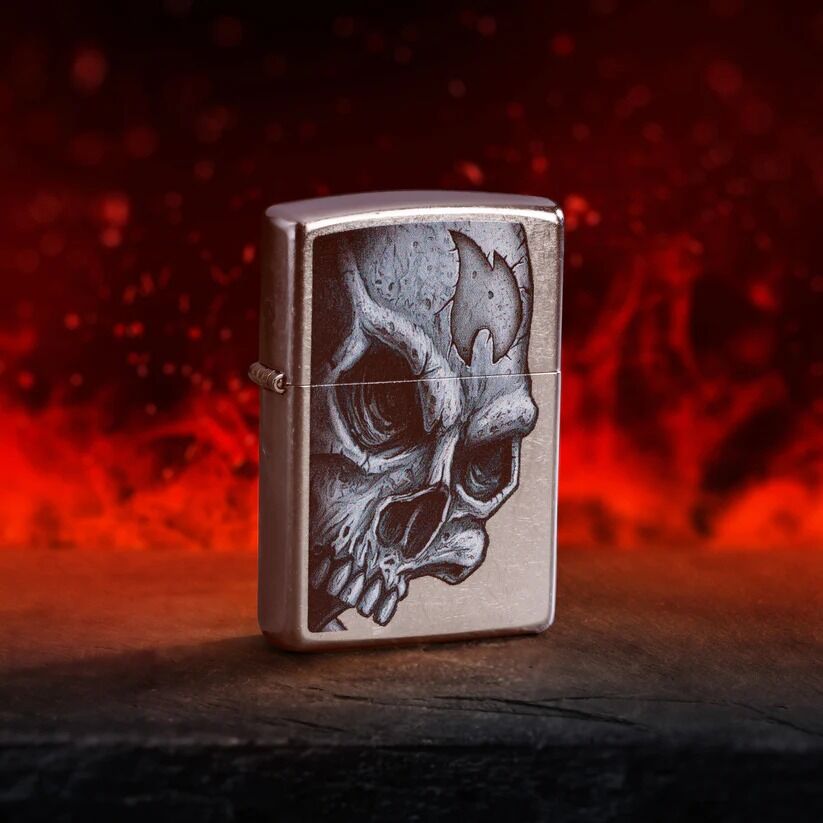 Zippo Lighter - Skull and Flame Design