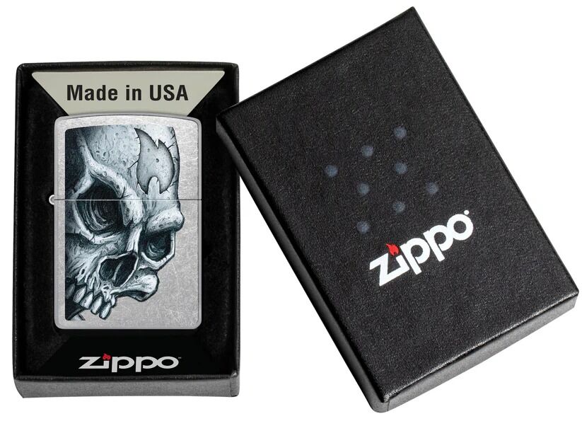 Zippo Lighter - Skull and Flame Design