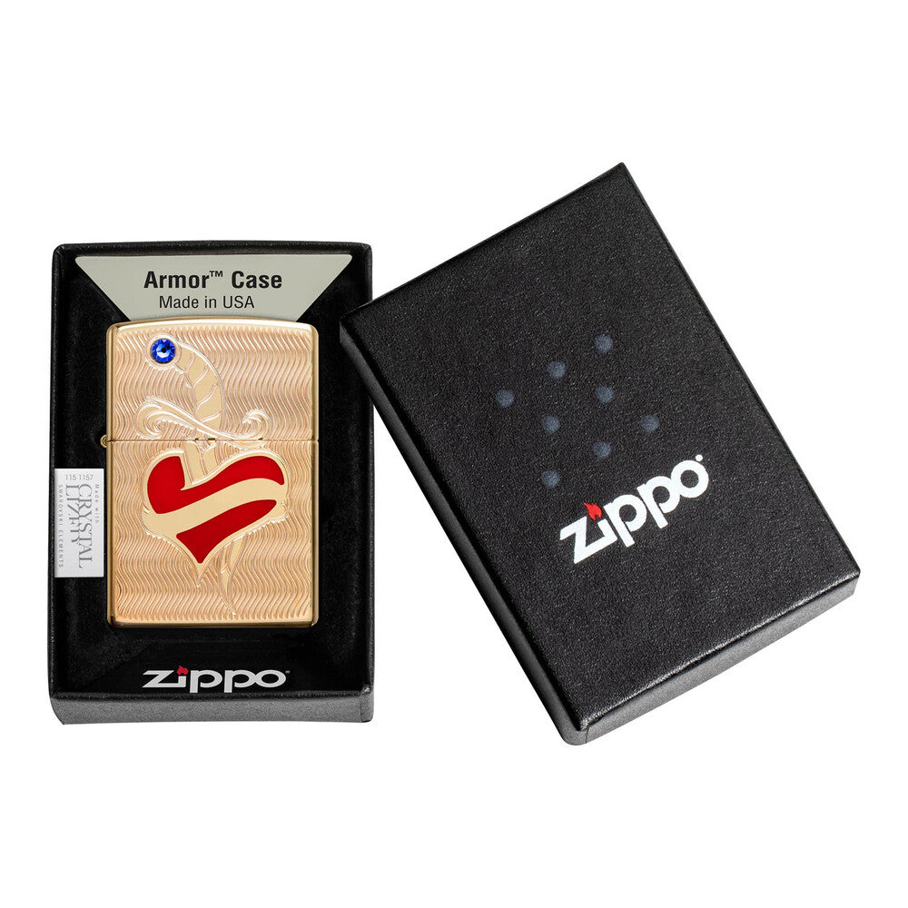 Zippo Lighter - Heart Tattoo Armor High Polish Brass