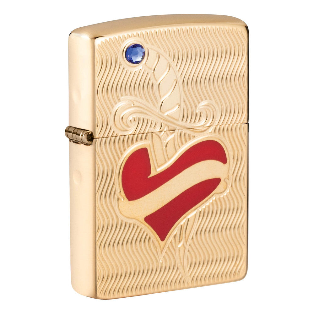 Zippo Lighter - Heart Tattoo Armor High Polish Brass