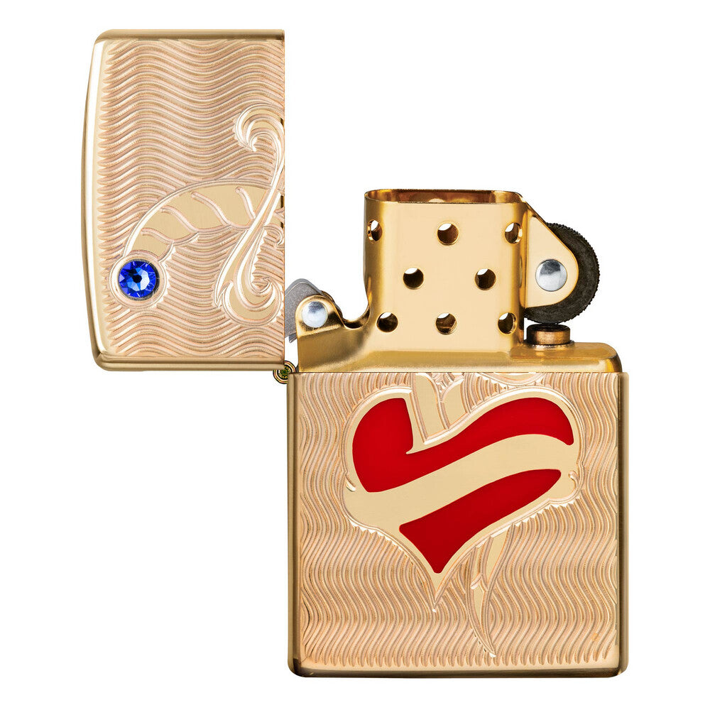 Zippo Lighter - Heart Tattoo Armor High Polish Brass