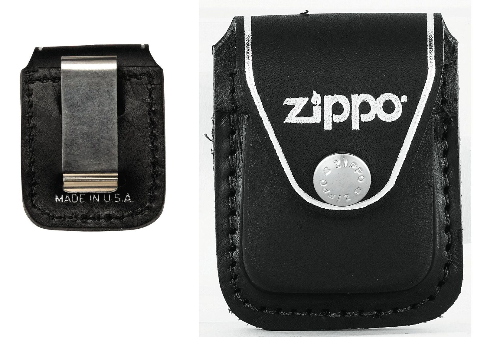 Zippo Pouch - Black Leather with Clip