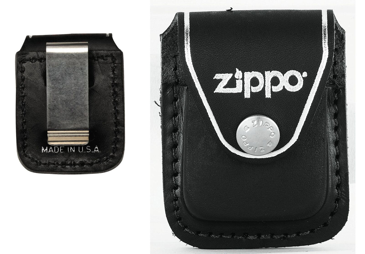 Zippo Pouch - Black Leather with Clip