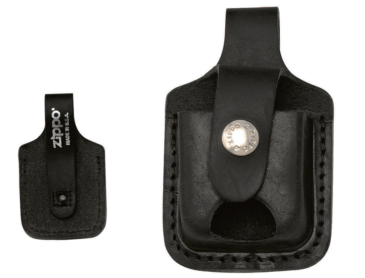Zippo Pouch - Black Leather with Wide Loop and Thumb Notch