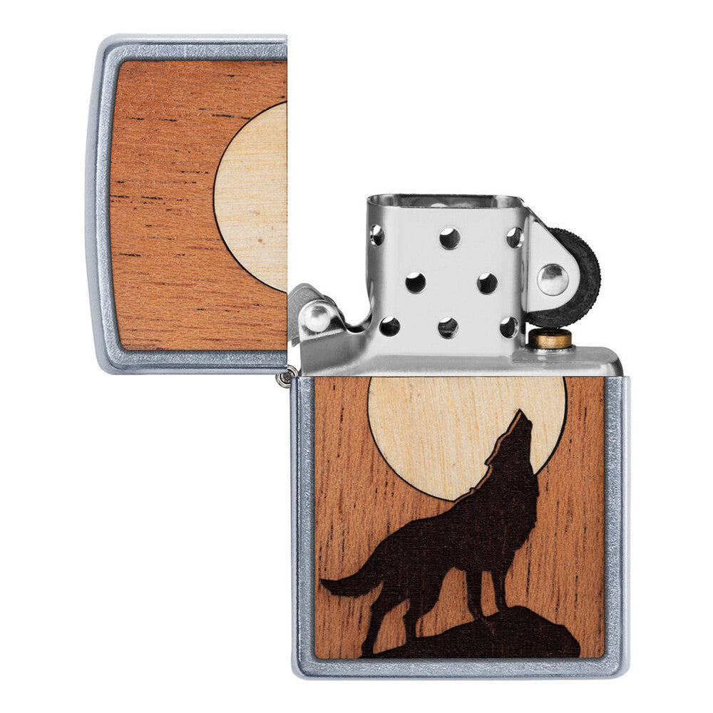 Zippo Lighter - Woodchuck Wolf With Moon Inlay