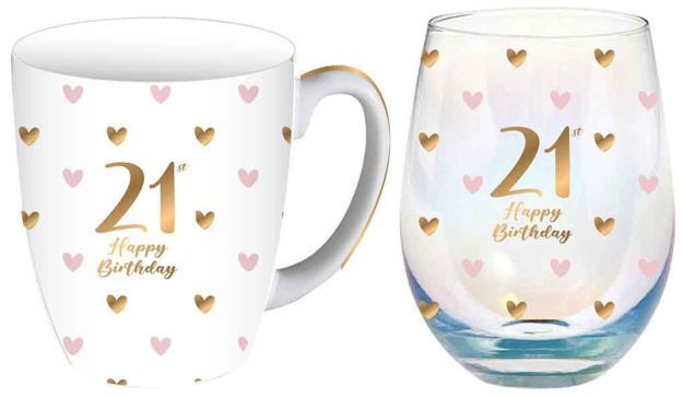Sweet Heart Mug & Stemless Glass Set - 21st