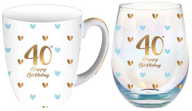 Sweet Heart Mug & Stemless Glass Set - 40th