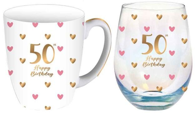 Sweet Heart Mug & Stemless Glass Set - 50th