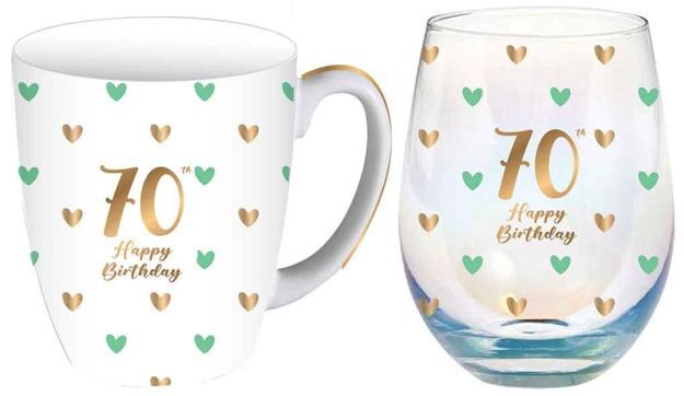 Sweet Heart Mug & Stemless Glass Set - 70th