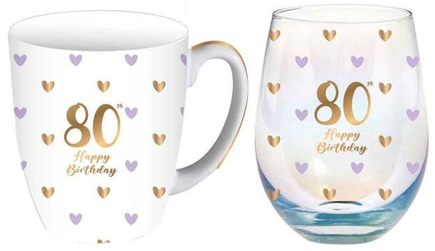 Sweet Heart Mug & Stemless Glass Set - 80th