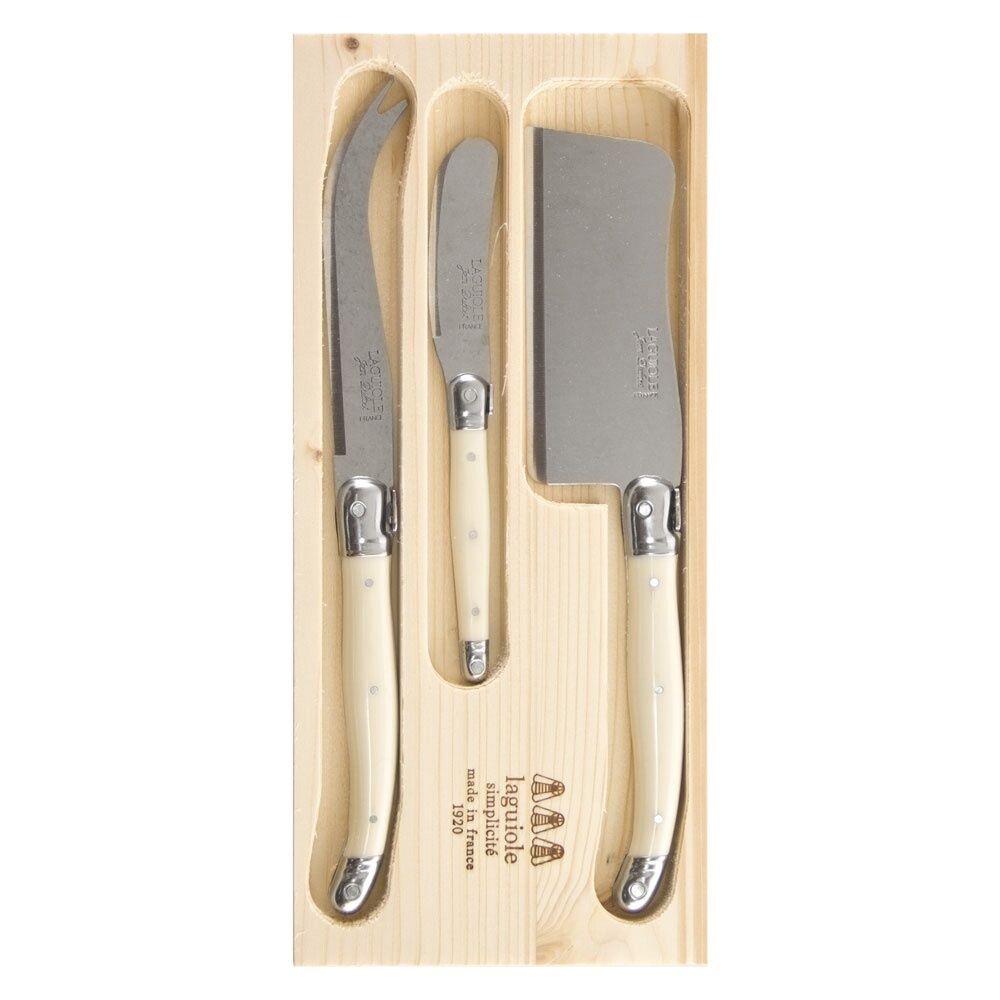 Jean Dubost Laguiole Simplicite - 3pc Cheese Set with Cleaver Ivory