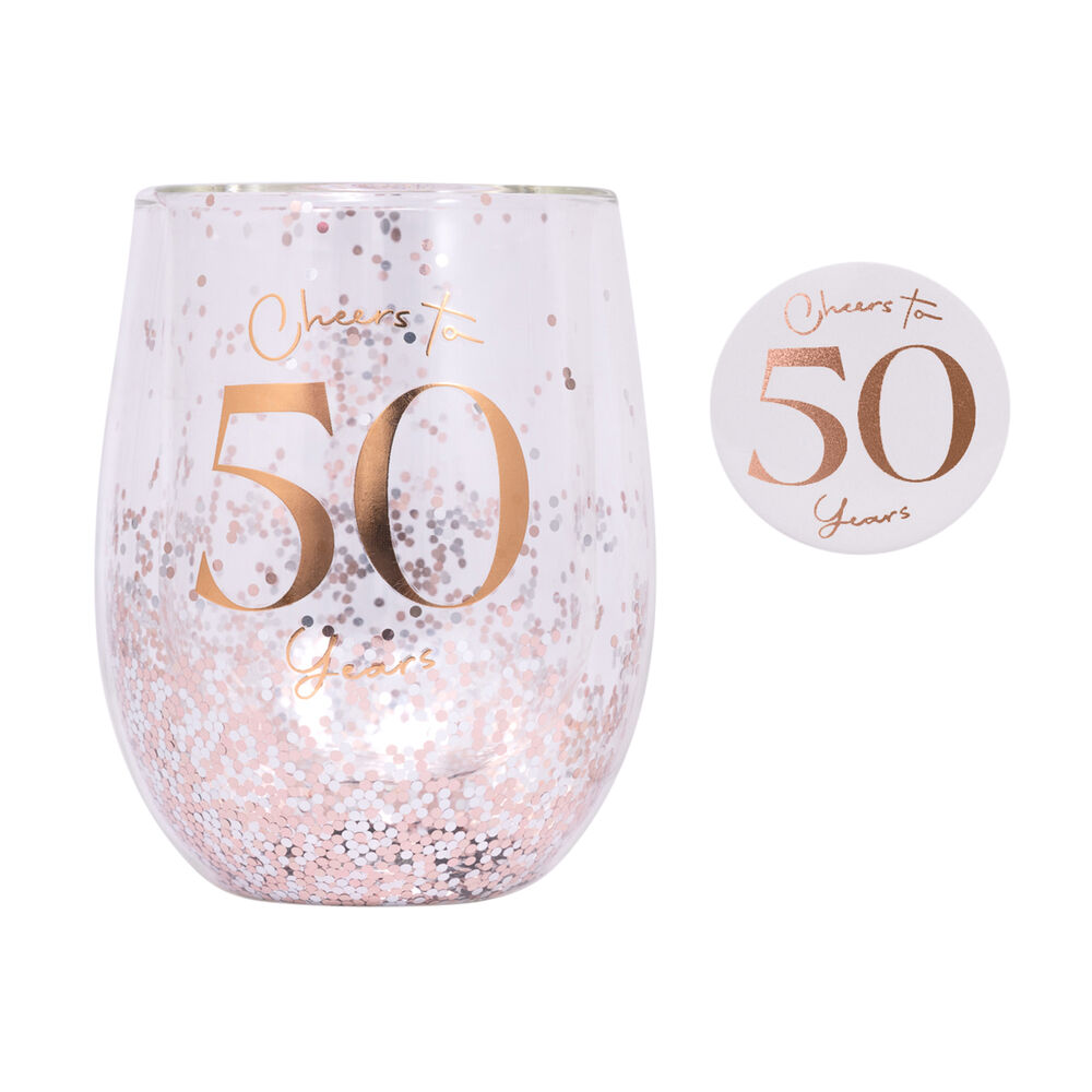 Splosh Celebration - 50th Glitter Stemless Glass & Badge Set