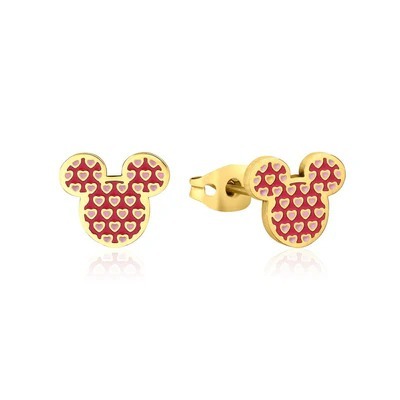 Couture Kingdom - Disney - Mickey Mouse Heart Enamel Stud Earrings Gold
