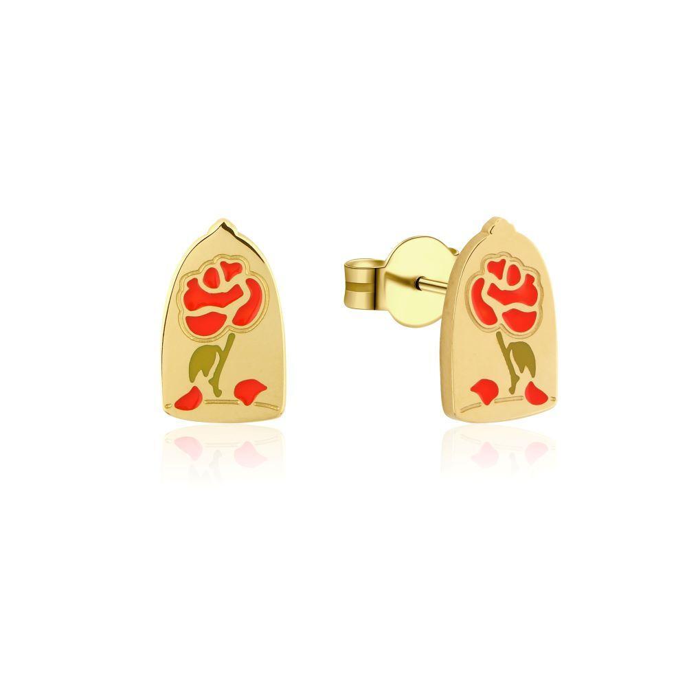 Couture Kingdom - Disney - Beauty and the Beast Enchanted Rose Stud Earrings Yellow Gold
